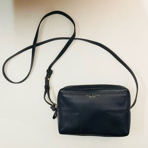 Tory Burch Dark Blue Pebbled Leather Crossbody Bag